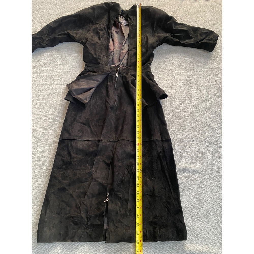 G-III Leather Designs Vintage BLK Suede Peplum Open Back Midi Dress Womens 11/12 - Picture 10 of 11